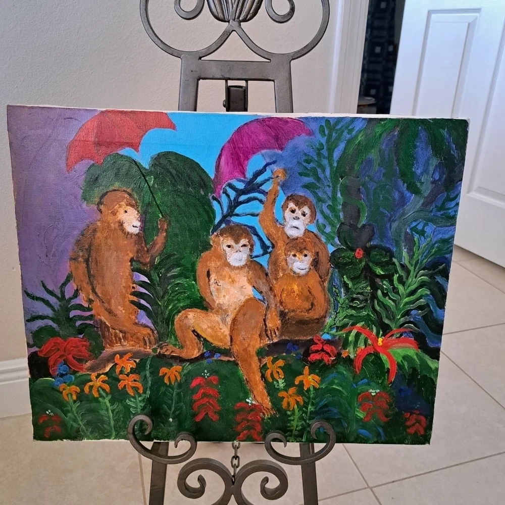 Colorful Monkey Painting with Umbrella - Picture 1 of 6